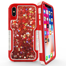 适用iPhone XS机器人流沙手机壳苹果xs外贸闪粉爱心液体流沙外壳