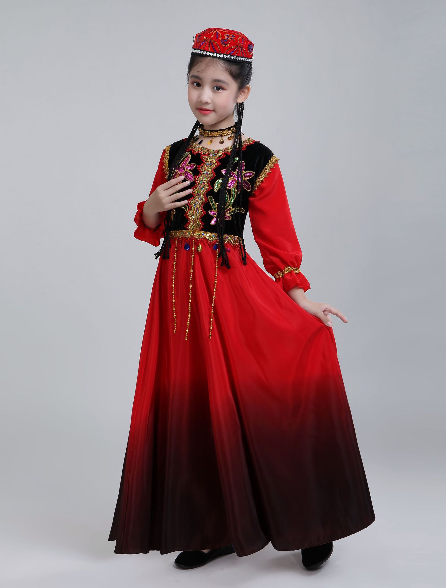 新疆舞儿童舞蹈演出服女童新款民族舞演出服维吾尔族舞台服装少儿