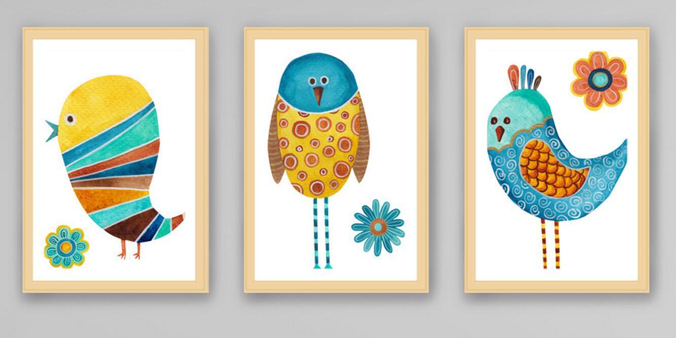 北欧ins风小鸟爱心餐厅墙壁挂画 厂家直销咖啡厅烘焙甜品装饰画 2幅