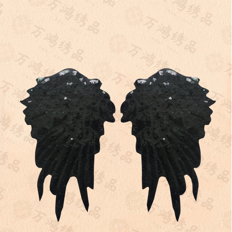 翅膀羽毛 刺绣布贴 金色亮片 背胶补丁贴服装包包辅料 wing 翼