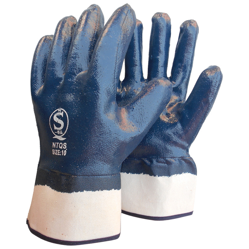 安全口耐油手套罗口绒布半挂劳保防滑耐用石油机械维修丁腈手套