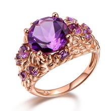 臻荣新款欧美奢华合成紫水晶戒指女款 镀18K金镶嵌彩色宝石指环