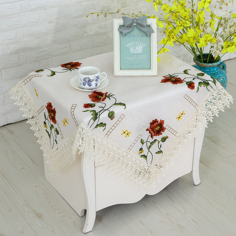 传统工艺手工刺绣绣花桌布茶几桌布小清新盖布田园台布餐桌布