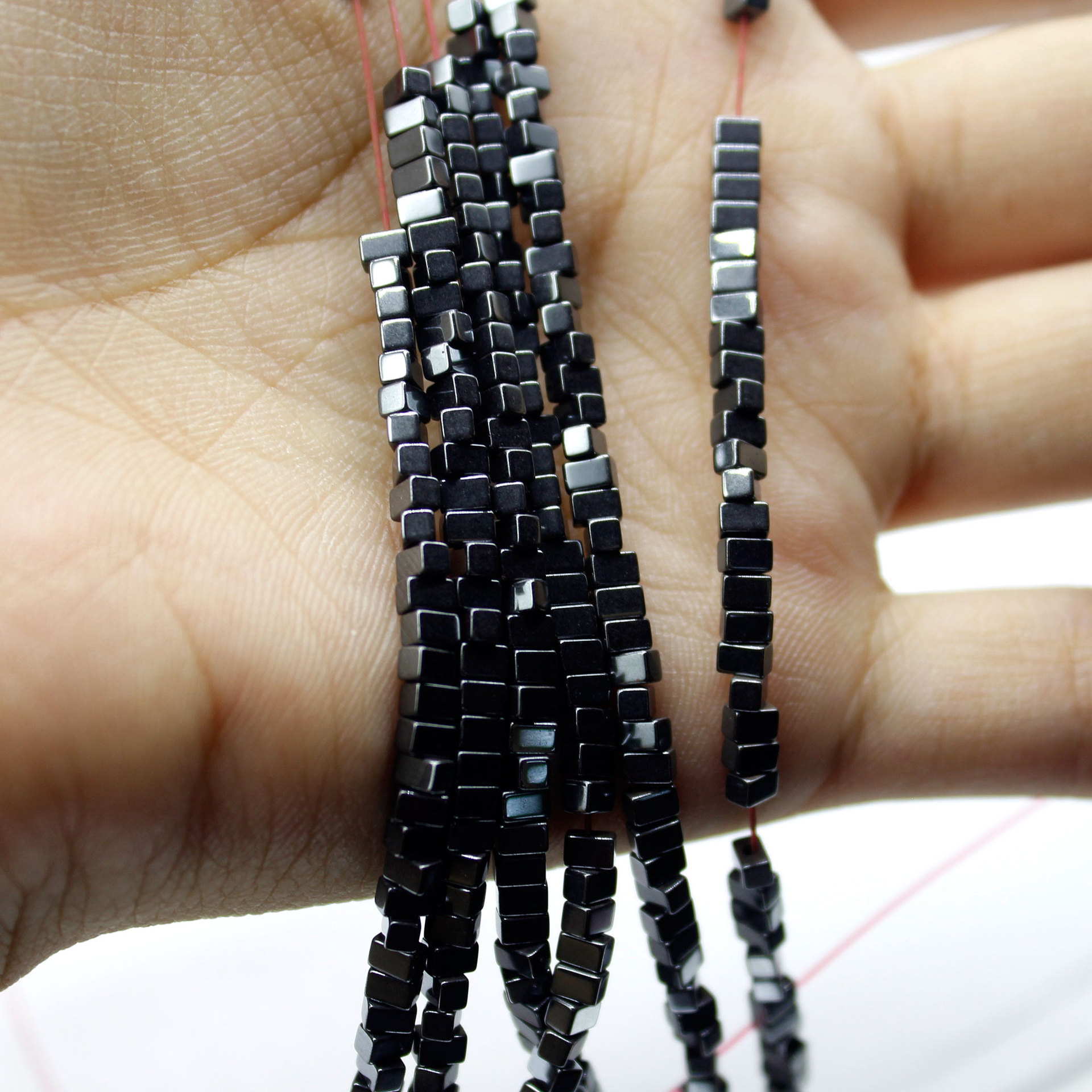 天然黑胆石铁胆石方粒2*3mm散珠手链项链饰品配件diy半成品