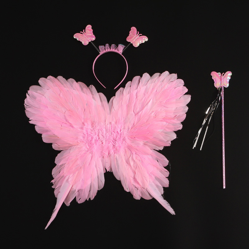 蝴蝶翅膀四件套_儿童蝴蝶羽毛翅膀道具三件套天使蝴蝶翅膀仙女公主