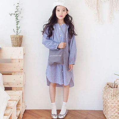 女童长款衬衫2018新款女中大童亲子装童装秋装韩版长袖纯棉衬衫