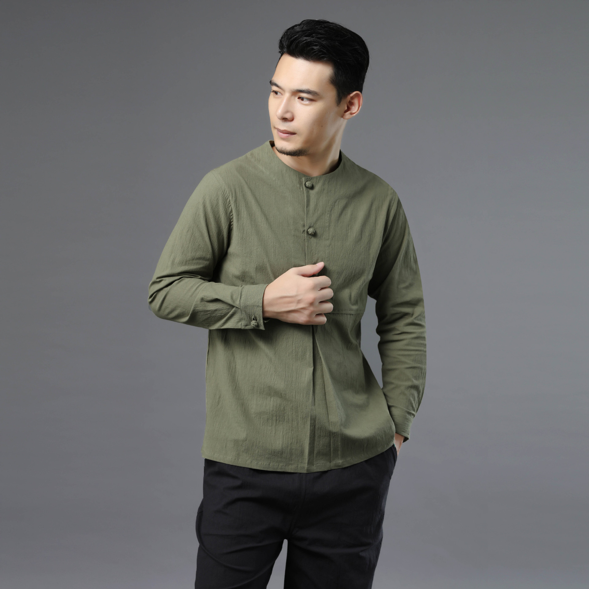 麻凡秋季新款 棉弹三扣 男式上衣中国风系扣修身民族服装源头厂家