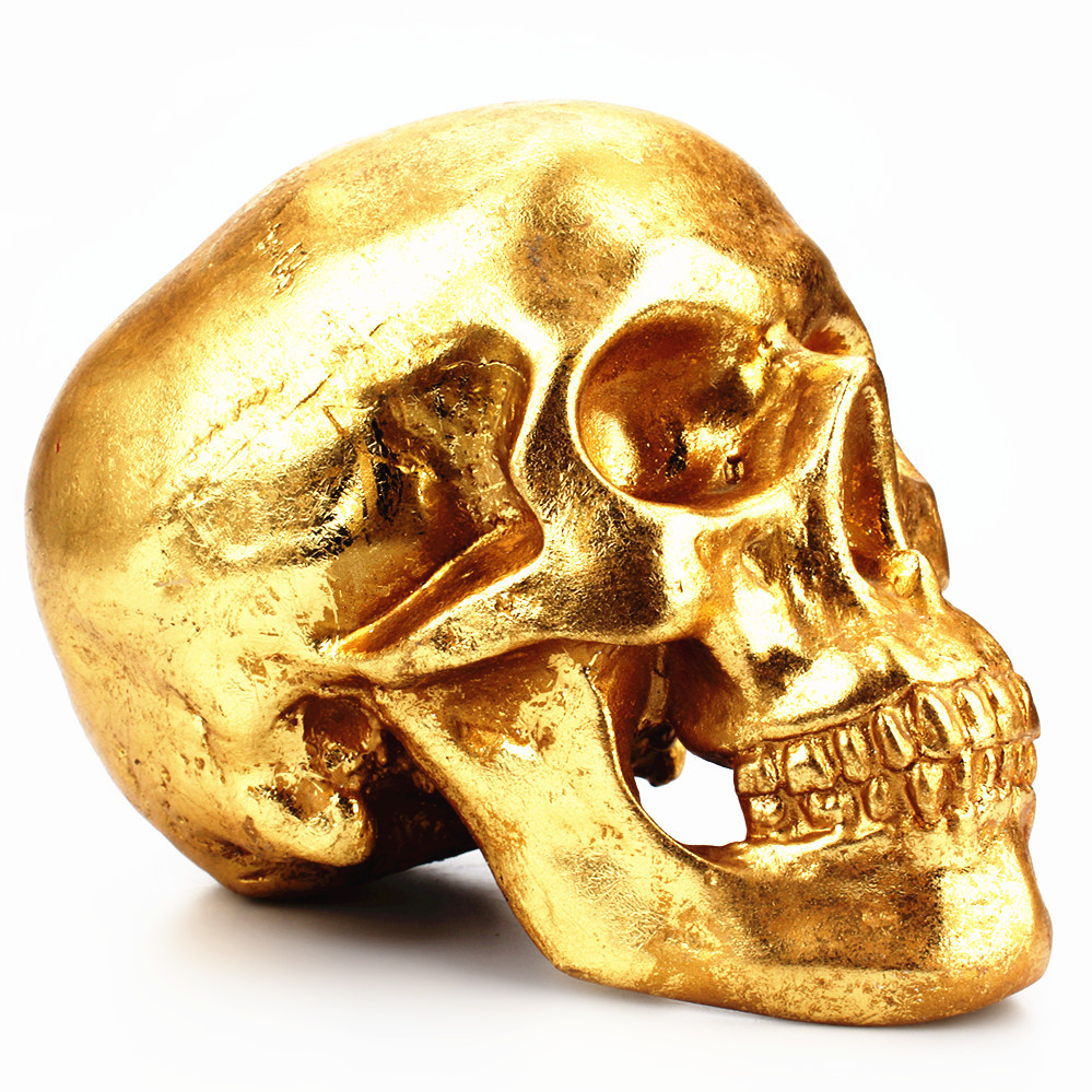 跨境热卖金色骷髅树脂存钱罐创意桌面摆饰储钱罐万圣节搞怪礼品