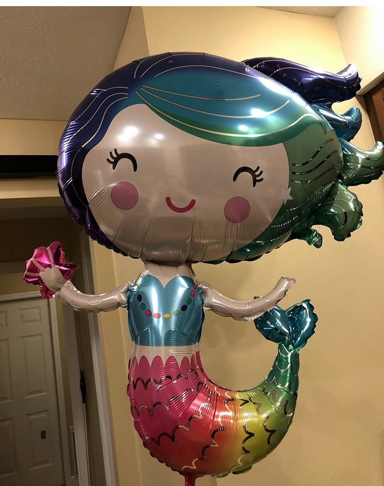 热销新款中号彩色微笑美人鱼铝膜气球 女孩生日装饰酒吧派对气球