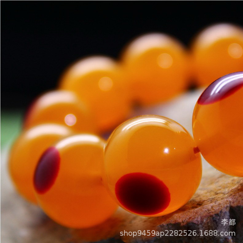 俏色蜜蜡鹤顶红鸟头手链男女款鸡油蜜蜡手串佛珠手串