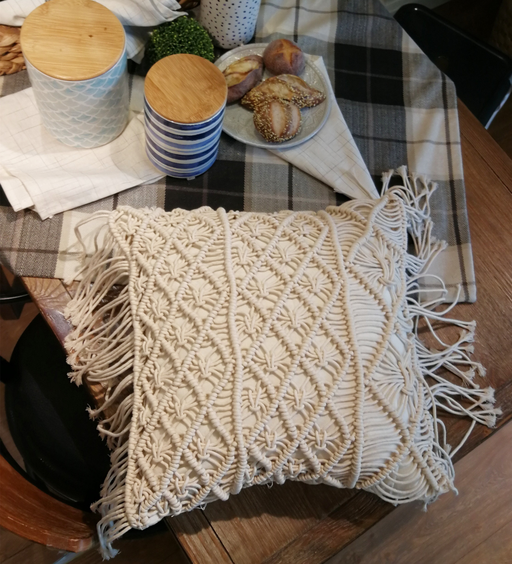 家居跨境热销ins棉线棉绳手工编织流苏抱枕ins波西米亚靠枕