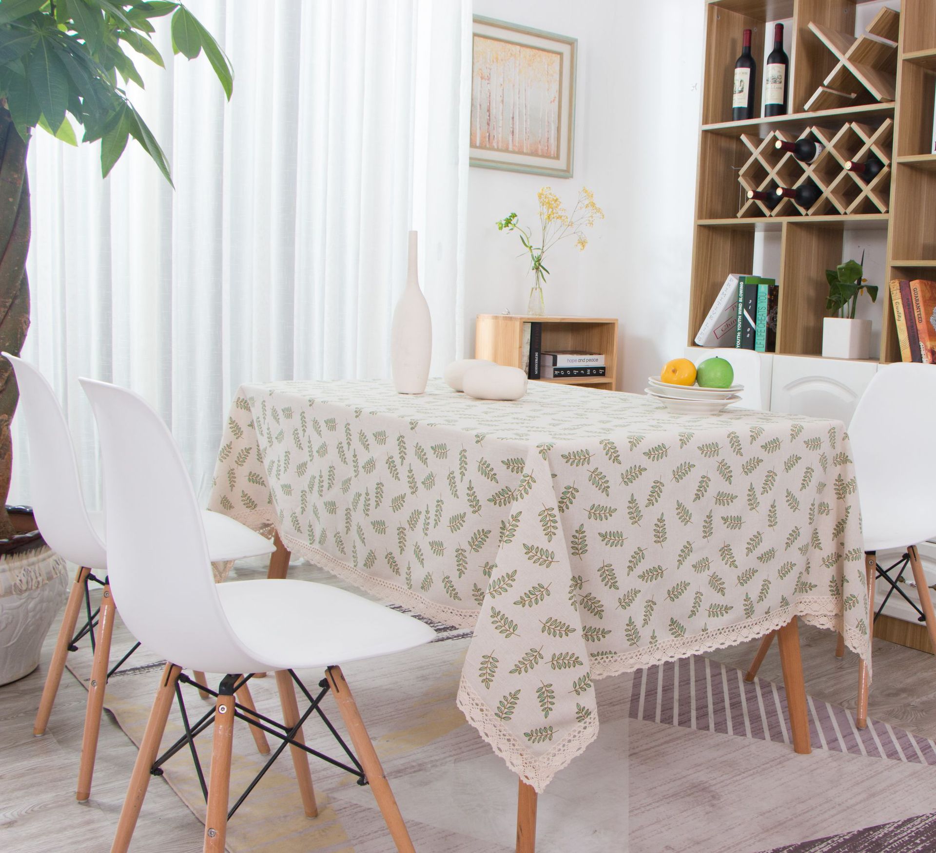 跨境长方形餐桌布绿叶小清新棉麻桌布家用客厅多功能台布批发