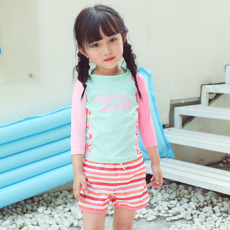儿童泳衣宝宝中大童粉色条纹系带可爱女孩沙滩裤温泉运动系统泳裤