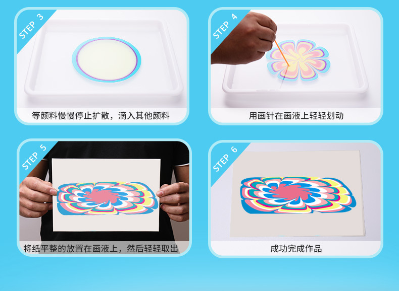 水拓画套装儿童浮水画颜料男女孩创意手工diy水印画涂鸦湿拓画