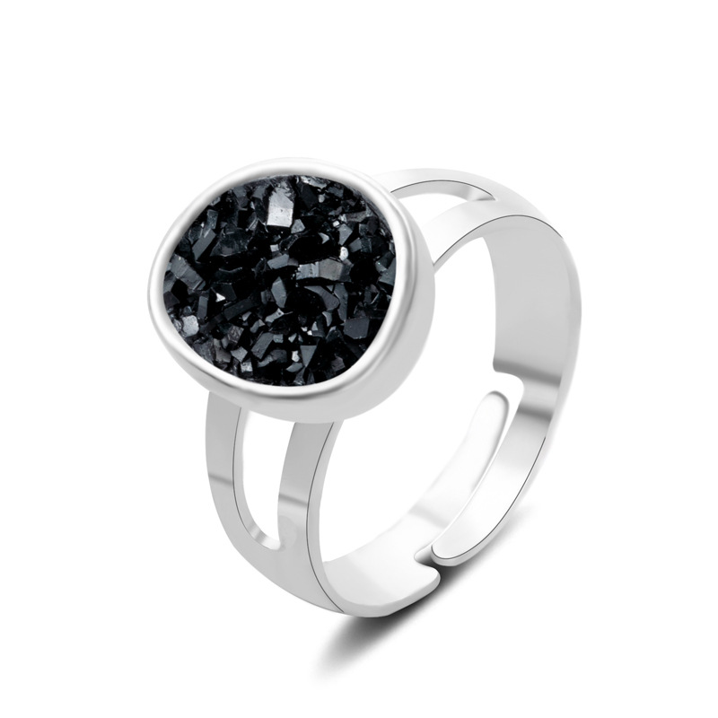 欧美跨境新品配饰 亚马逊创意不规则多彩晶簇银色开口式戒指 女