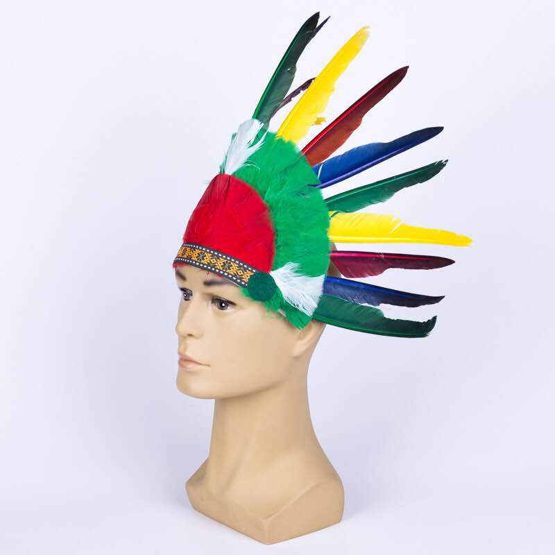 生产厂 彩色羽毛印第安头饰七彩头带 羽毛发饰 party 大小型演出