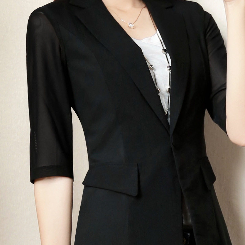 小西装女外套长款 2018新款韩版修身气质 长袖黑白色休闲西服