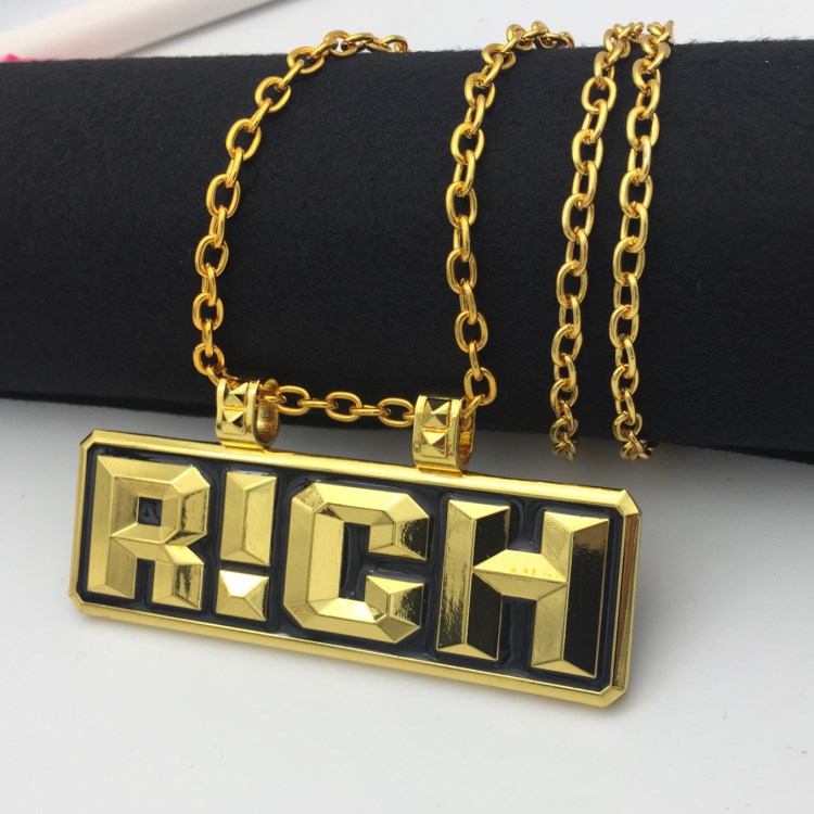 特价2018中国新说唱项链 中国有嘻哈二季晋级rich 金色 爆款吊牌