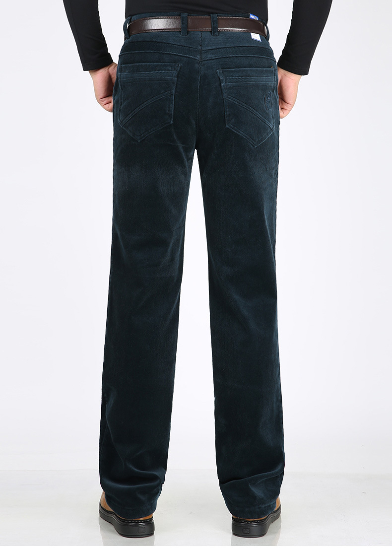 纯棉弹力灯芯绒男裤子宽松男士条绒裤中老年休闲裤秋冬加绒直筒裤