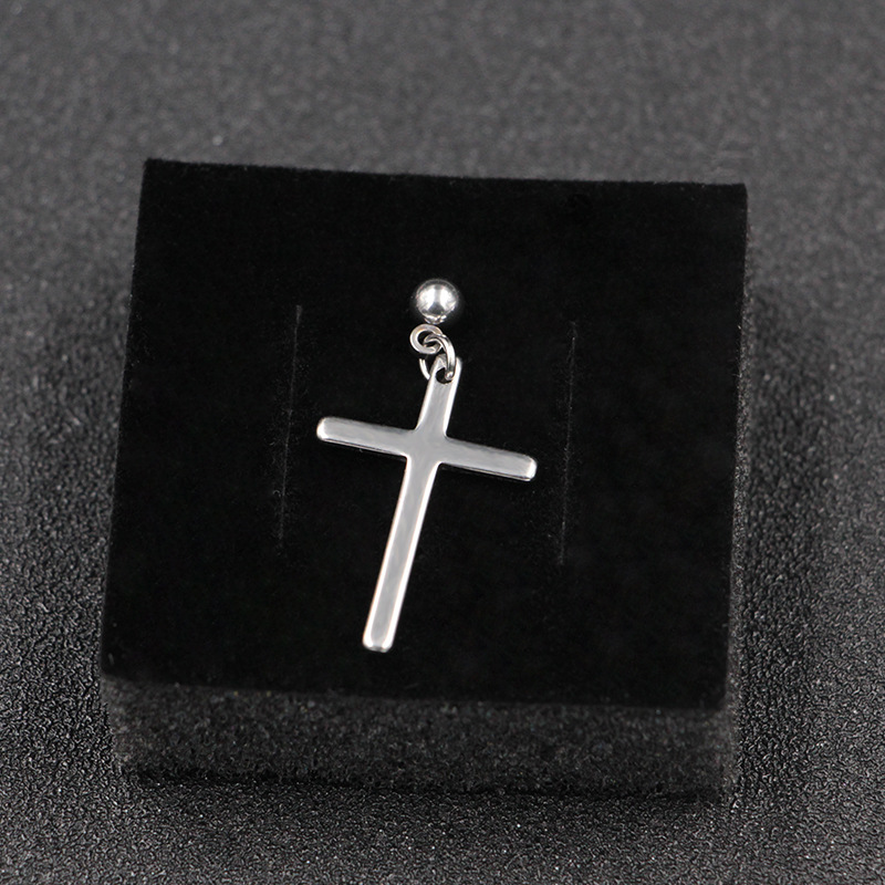 韩国简约十字架耳钉个性街头潮男女耳坠 钛钢长款耳环饰品批发