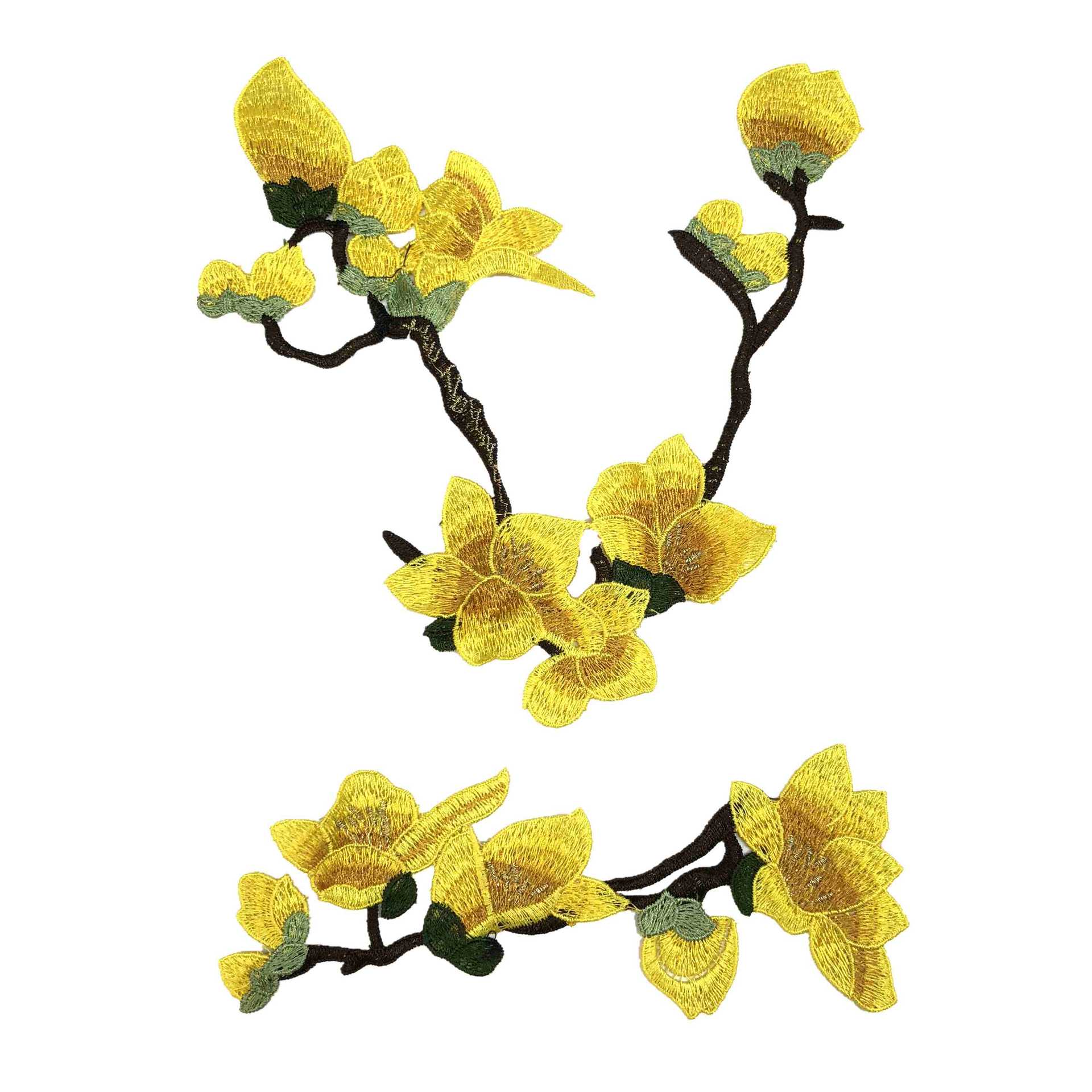 爆款 彩色木兰花刺绣 水溶领花 刺绣领花车缝贴花 民族风绣花贴