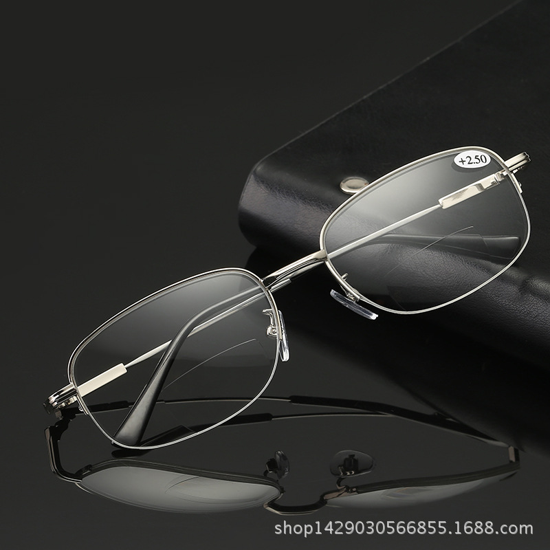 超轻金属半框双光老花镜 远近两用老花眼镜 老人双光护目镜-阿里巴巴