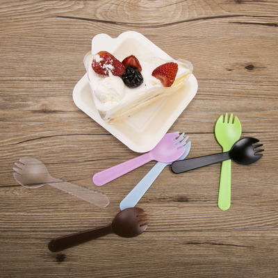 一次性勺叉磨砂加厚塑料勺子彩色水果勺子蛋糕甜品叉勺50支独立装