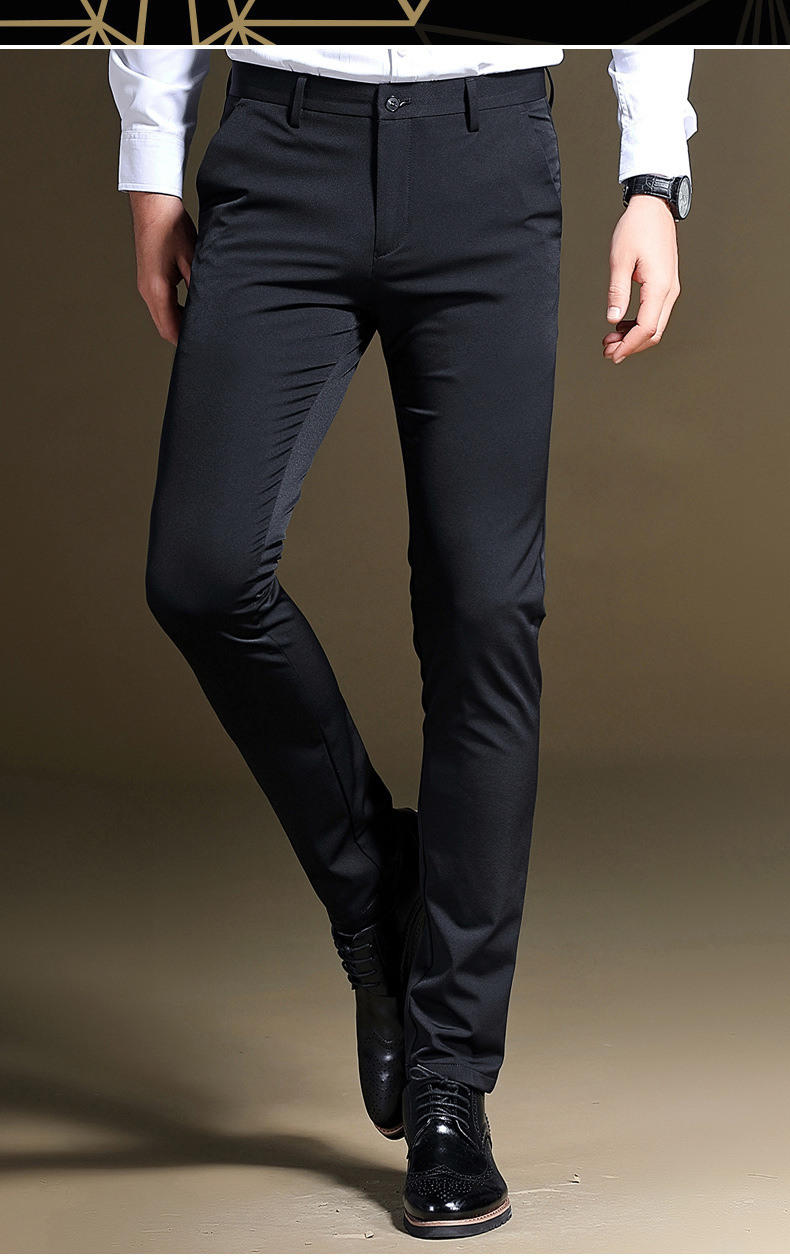 春夏新款休闲裤男修身青年商务休闲直筒长裤男士西裤时尚裤子免烫