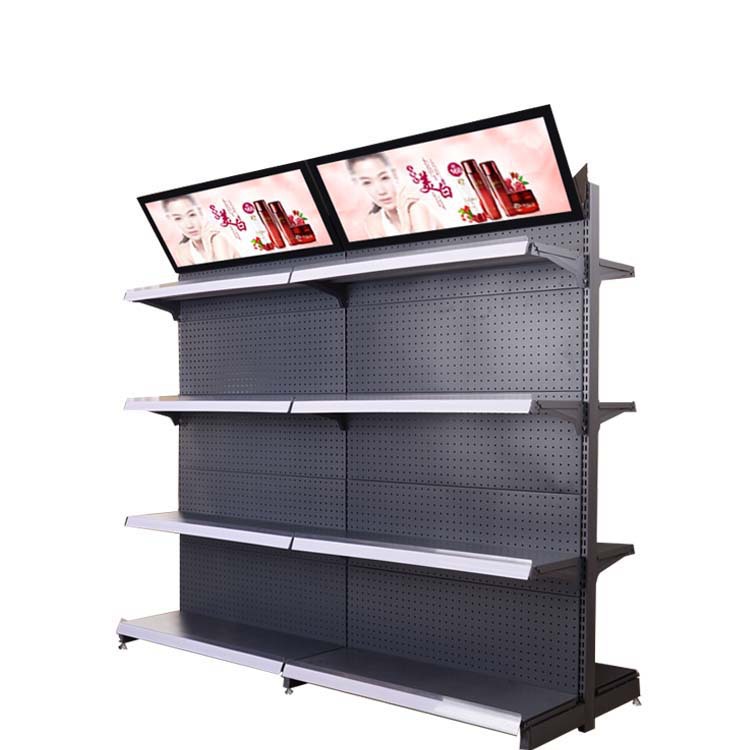 广东新款磨砂灰灯箱展示架便利店文具店货架 洞洞板展示架