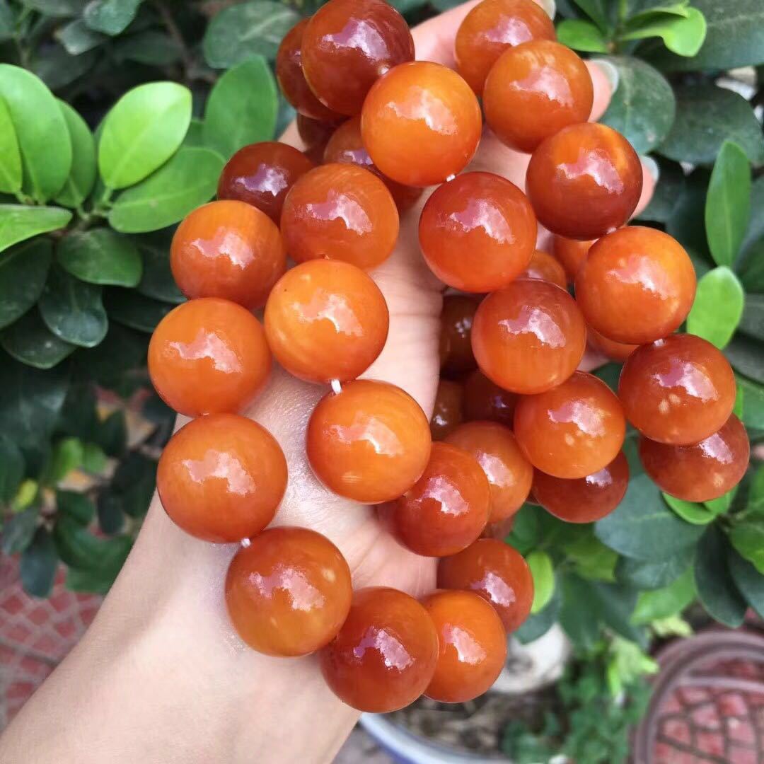 全透光好品相琥珀木手工手串 小孔琥珀木2.0男士佛珠高油文玩手链