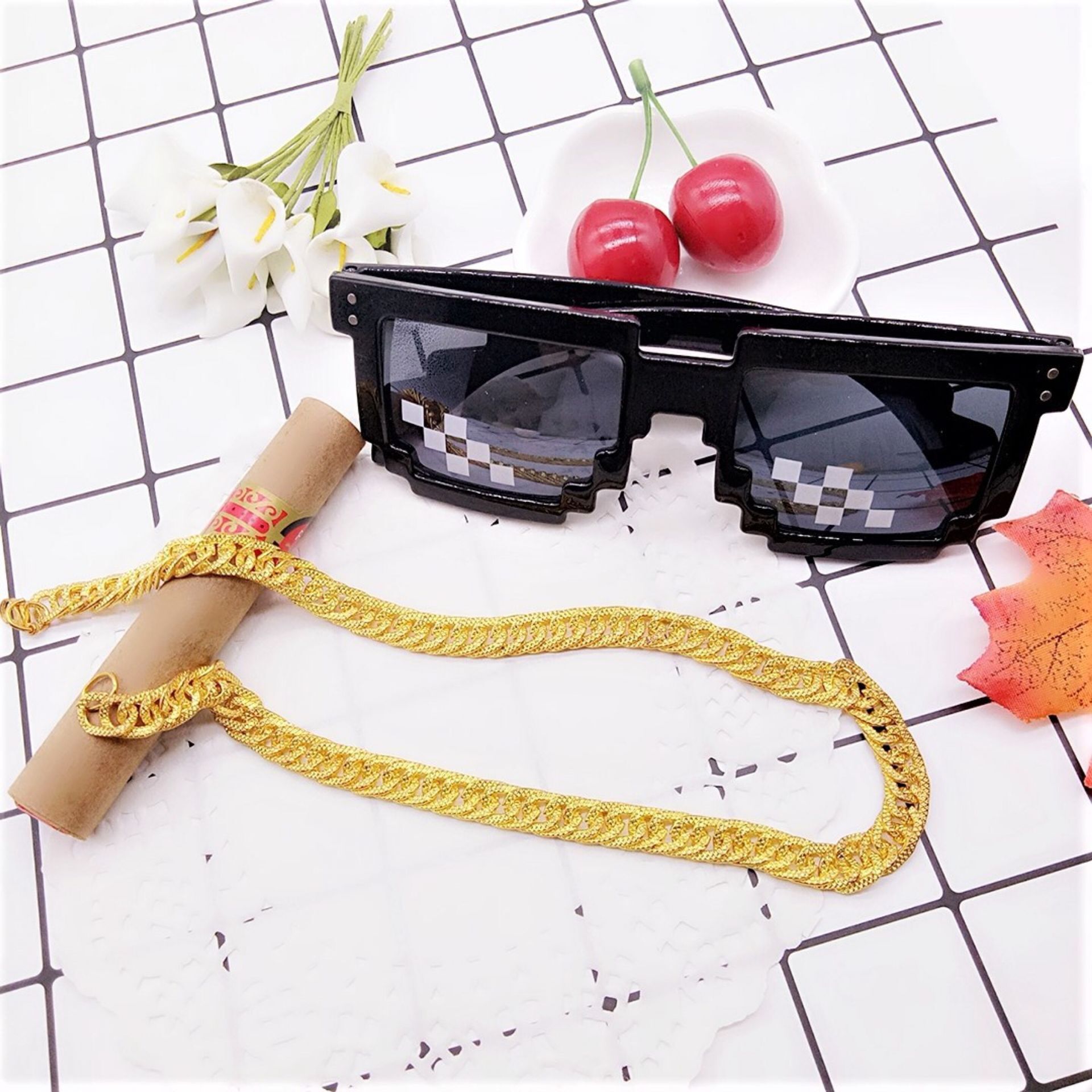 thug life墨镜二次元马赛克像素打码墨镜动漫抖音眼镜自拍神器