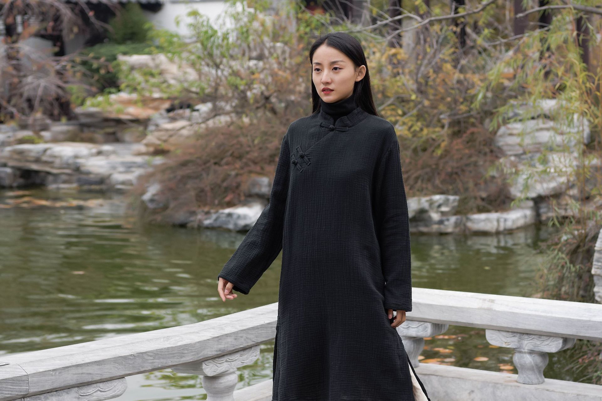 新款中长棉麻手工盘扣长袍民国风旗袍文艺连衣裙女装中式斜襟纯棉