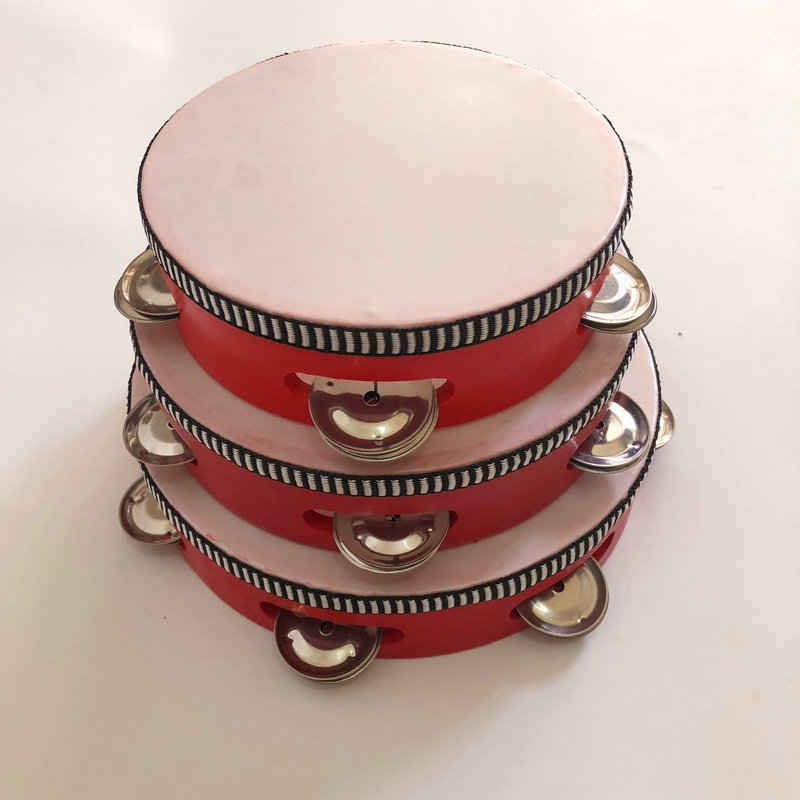 厂家批发奥尔夫乐器4寸6寸铃鼓8寸10寸玩具手鼓红色原木色铃鼓