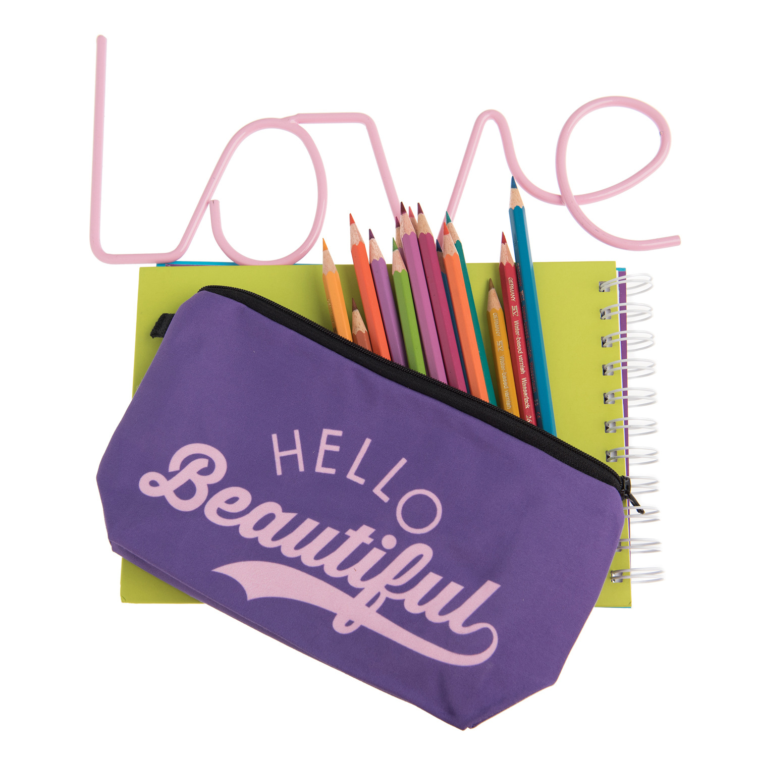 数码印花英文字母hello beautiful化妆包收纳包跨境爆款