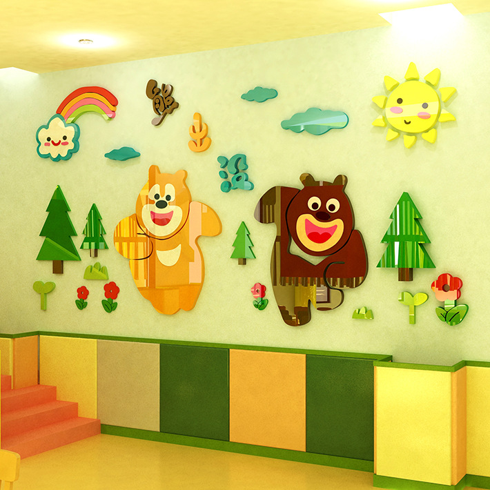 熊出没卡通3d立体亚克力墙贴画幼儿园墙面儿童房卧室客厅房间装饰