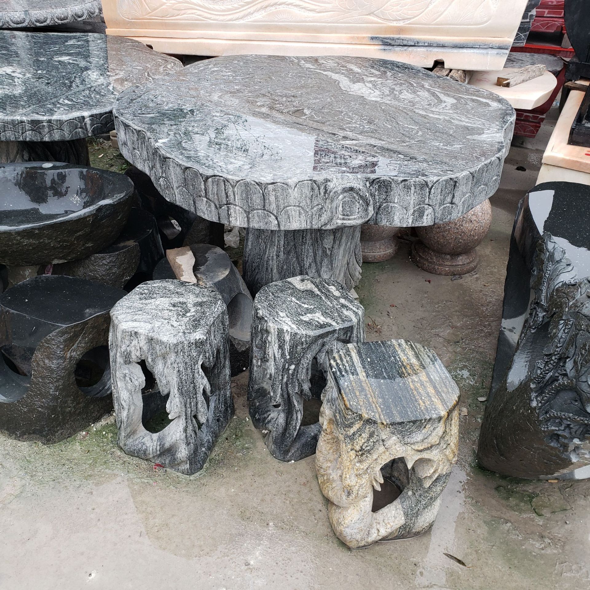 石雕石桌石凳仿古花岗岩大理石庭院户外花园别墅方桌圆桌石桌定制