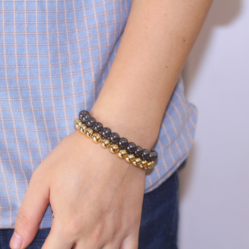 2018磁疗时尚男手链保健手链8mm金色黑色男士胆石串珠手链
