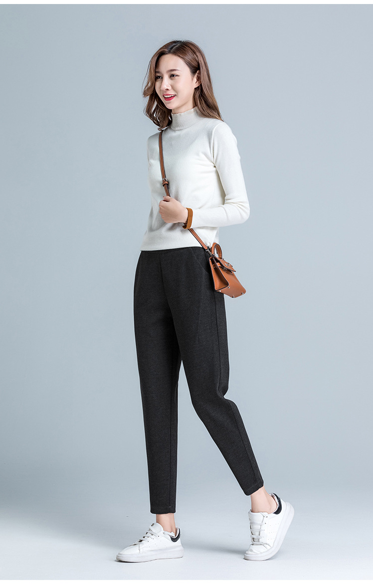 现货毛呢九分哈伦裤2020秋冬女裤小脚裤韩版显瘦中腰休闲萝卜裤