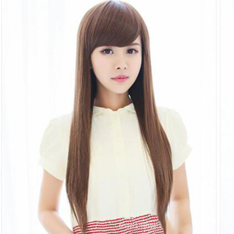 韩版假发女 斜刘海长发假发女蓬松气质长直发真人假发头套