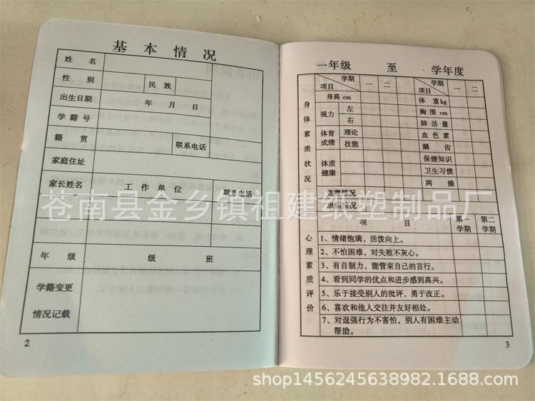 本厂批发现货和定制小学生素质发展报告册