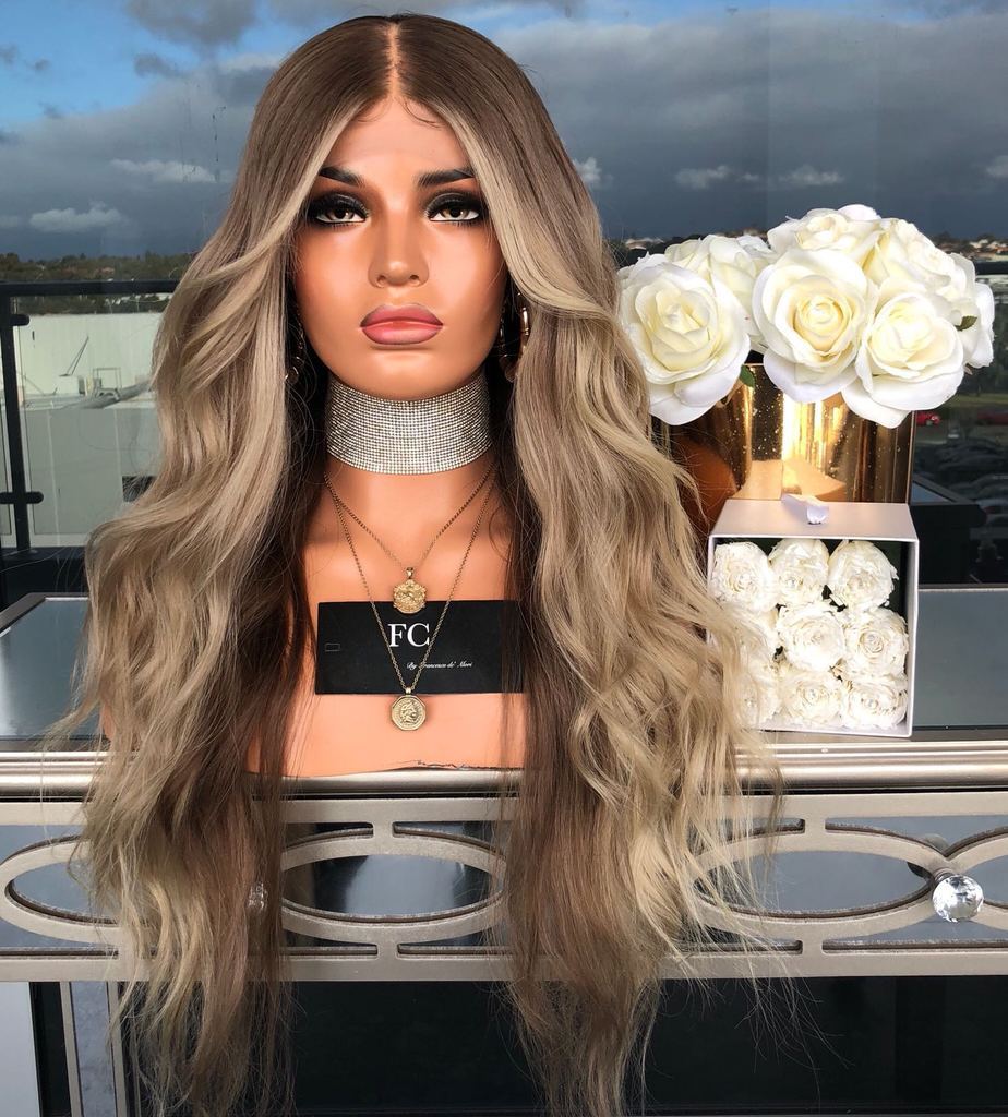 外贸新款假发定做女长卷发大波浪中分刘海气质混色微卷逼真发头套