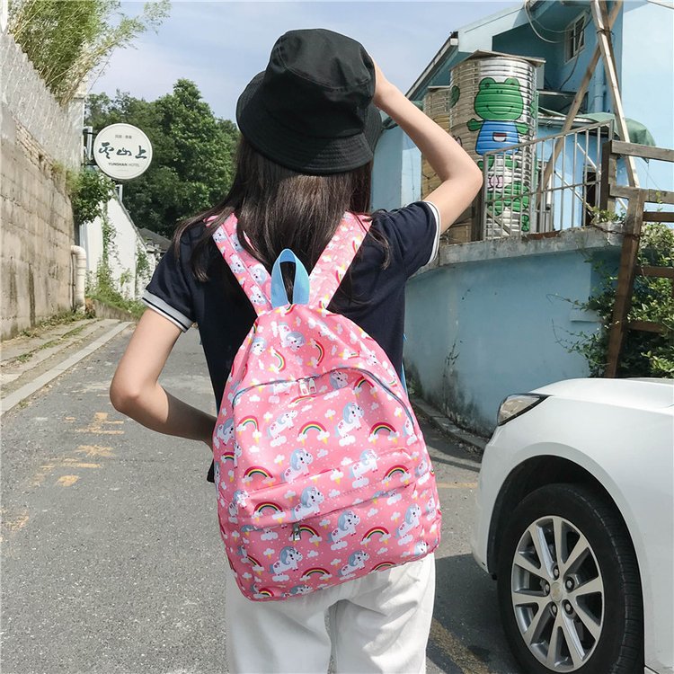 Foreign Trade New Cute Funny Unicorn Nylon Backpack Versatile Personality Creative Rainbow Soft Girl Schoolbag Women's Bag