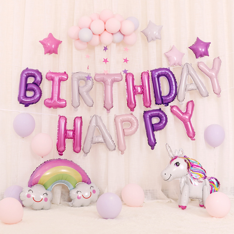 Unicorn Birthday Balloon Package Party Decoration Birthday Letter Aluminum Film Balloon Stall Cartoon Toy Balloon