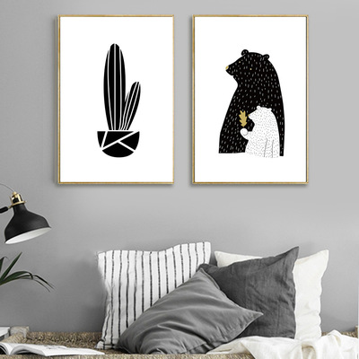 跨境专供 北欧简约风格 黑白小熊仙人掌简约装饰画 lz1081-1082