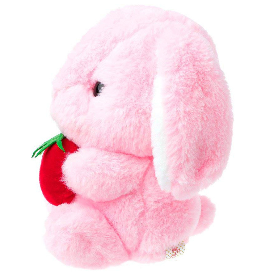 c860儿童可爱毛绒动物玩具柔软长耳朵兔公仔粉色兔子手拿草莓玩偶