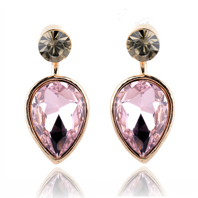 欧美饰品 简约大方水滴耳坠 水钻镶宝石耳钉 速卖通亚马逊热卖