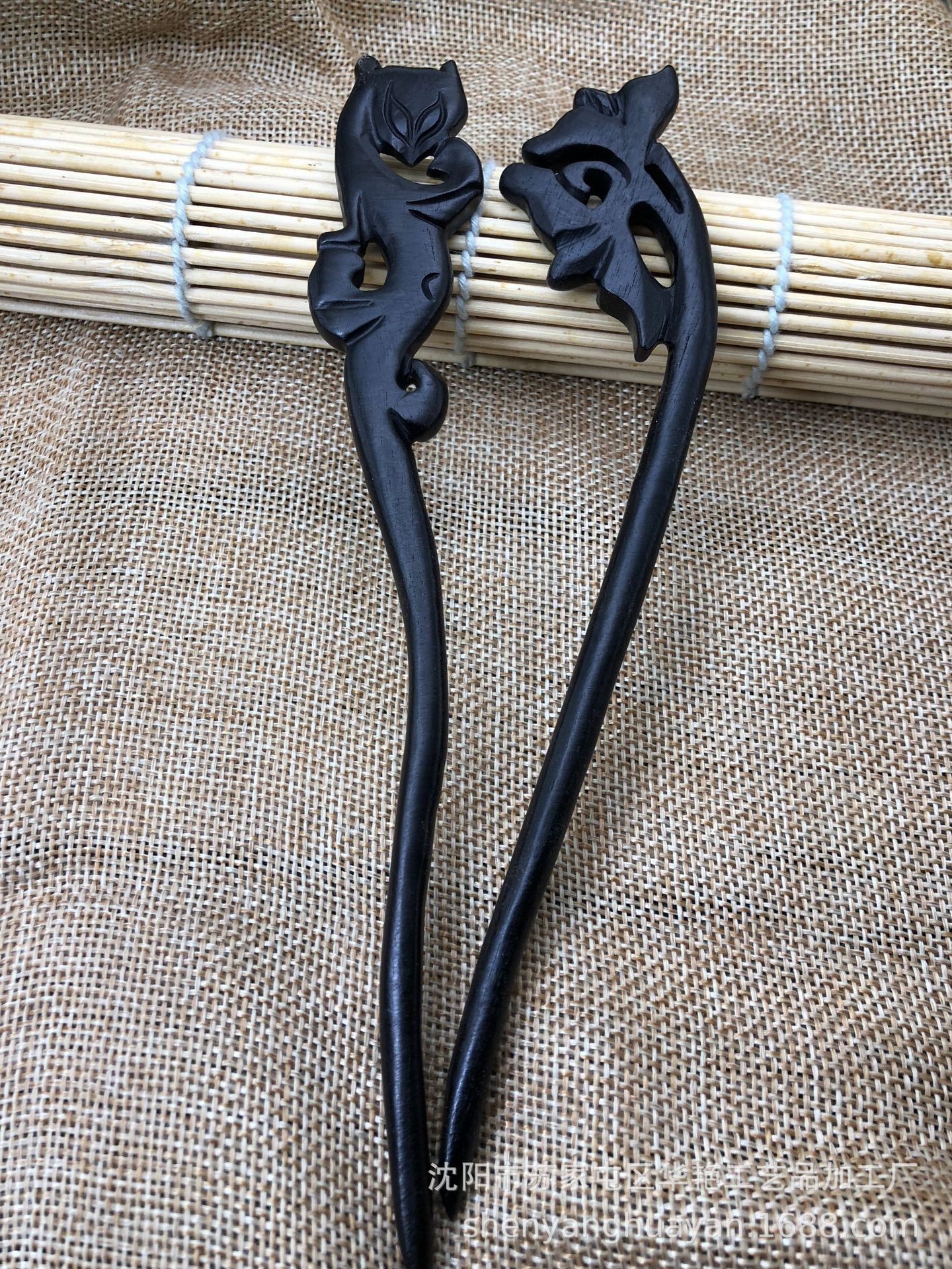 厂家直供手工雕刻乌木发簪子批发复古风黑檀木盘发钗饰头饰品步摇