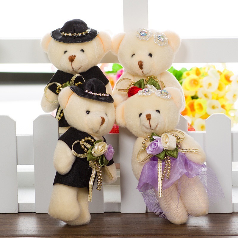 精品系列情侣钻熊 12cm泰迪熊婚纱情侣熊 时尚新款情侣连体熊现货