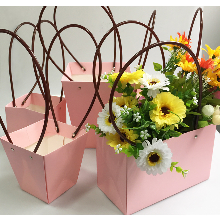 现货批发新款鲜花手提袋花艺花篮加厚双面防水牛皮手提鲜花花束袋