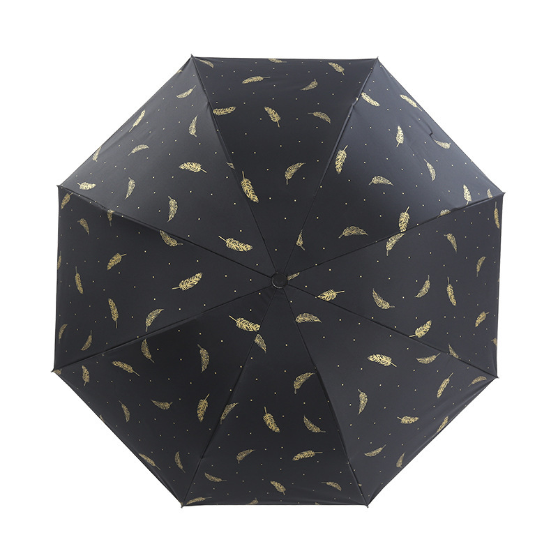 Umbrella Folding Black Glue Fresh Gilding Feather Umbrella Sun Umbrella Female Rain Or Shine Dual-Use Umbrella Men Sun Protection UV Protection